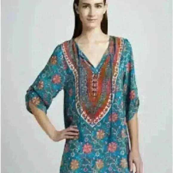 NLW Paisley,loose,oversized,flowy,bohemian Multicolored open neck w/Tassels SZ-M - Picture 10 of 10